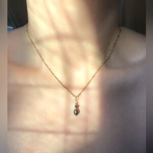 Gold-tone Freshwater Black Pearl and Sapphire Necklace